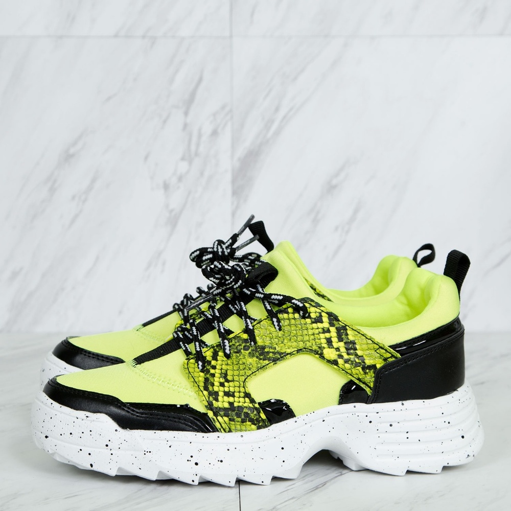 SZ 7 Neon Color Platform Lace Up Fashion Sneakers - Picture 3 of 5